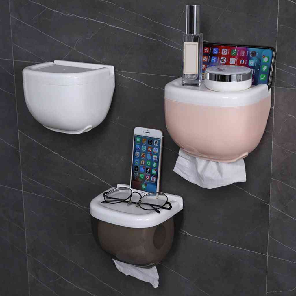 Vægmonteret vandtæt toiletpapirholder med hyldeholder til mobiltelefon - hvid