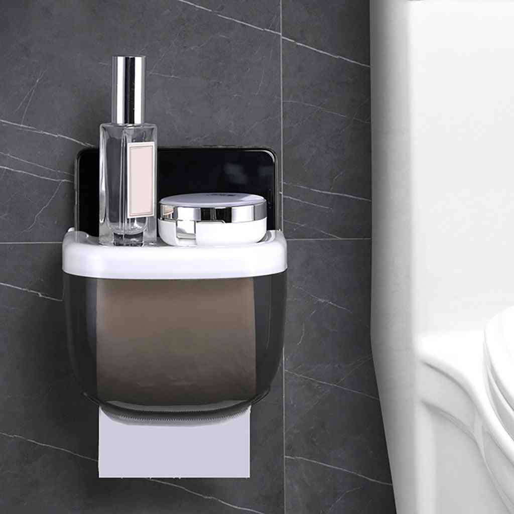 Soporte de papel higiénico impermeable montado en la pared con estante de almacenamiento para teléfono móvil - blanco