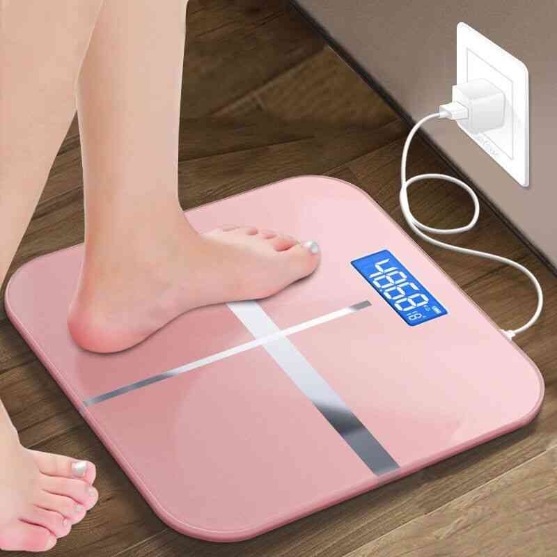 New Smart Body Electronic Scale Glass For Bathroom Floor - Usb Charging And Lcd Display For Weighing