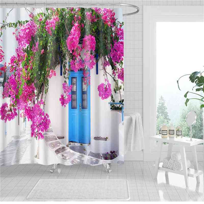 градина и цветя пейзажи- 3D запечатани завеси за душ