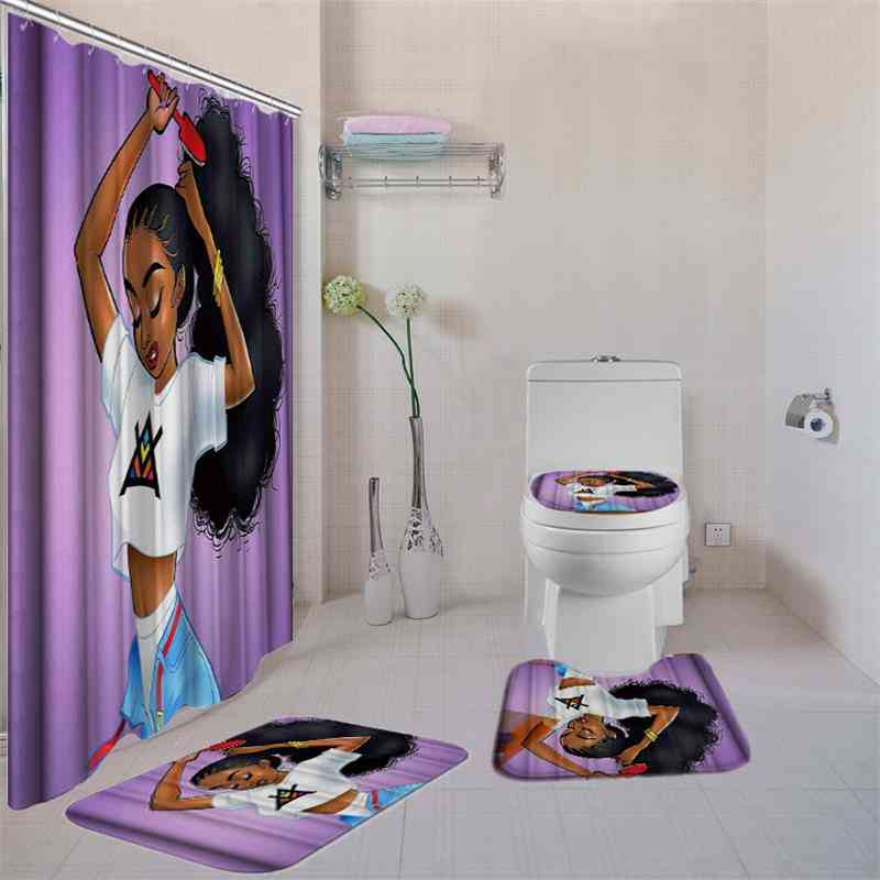 Portrait Pattern- Waterproof, Durable And 3d Printed Shower Curtains With Bath Mat Set And Hooks