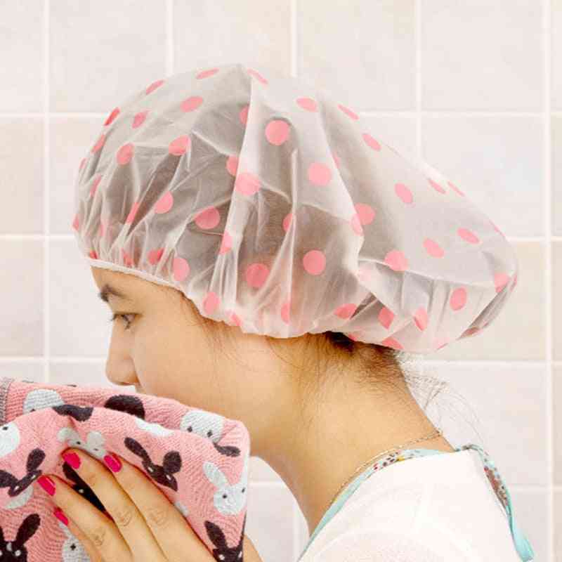 Waterproof Wave Point Bath Cap Hat Elastic Shower, Hat Reusable Bath Head Hair Cover