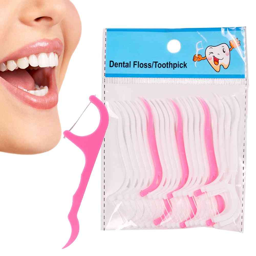 50pcs Disposable Dental Floss - Cleaning Tooth Stick Floss Pick Inter Dental Brush
