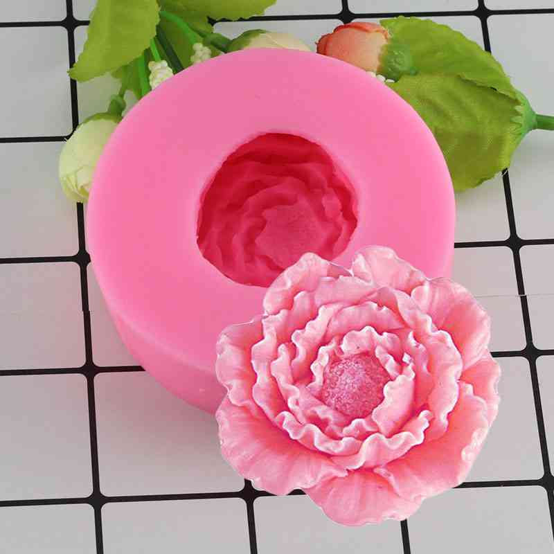Stampi per fondente in silicone a forma di peonia 3d, argilla di candela di sapone fatta a mano con fiori