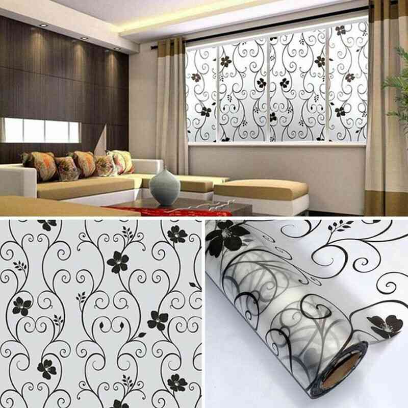 1 Roll Frosted Privacy Floral Pattern Window Film For Home, Bedroom, Bathroom, Glass Window Film Stickers