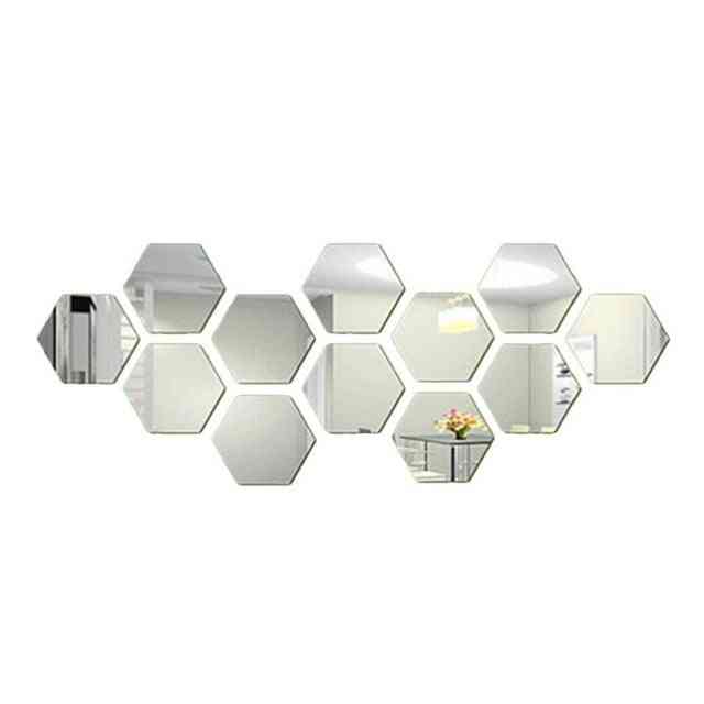 Espejo acrílico pegatinas de pared autoadhesivo extraíble hoja de espejo decorativa hexagonal para decoración de sala de estar y dormitorio - 1 / 100x85x50mm