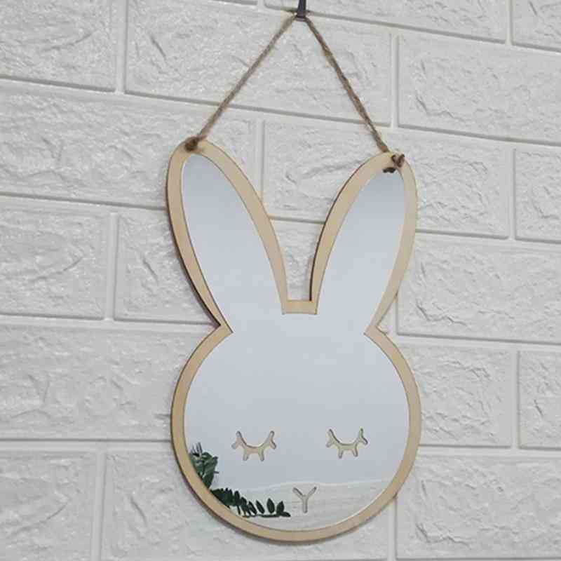 Trä akryl heminredning väggdekorationsspegel för babyrum & barns kreativa dekoration tecknad kanin vägg spegel
