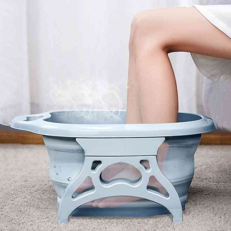 Bañeras portátiles Cubo de remojo de pies plegable Cubo de masaje con espuma Bañera de sauna para el hogar Baño de pedicura Plástico - Azul