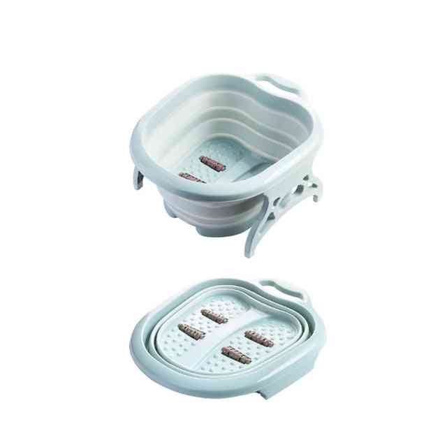 Bañeras portátiles Cubo de remojo de pies plegable Cubo de masaje con espuma Bañera de sauna para el hogar Baño de pedicura Plástico - Azul