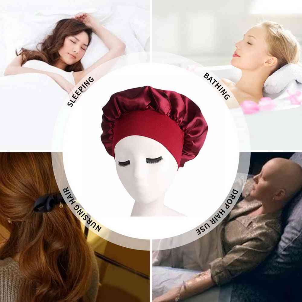 Jednofarebná starostlivosť o vlasy s dlhými vlasmi ženy čiapka zo saténovej kapoty čiapka na nočný spánok hodvábny zábal hlavy úprava sprchovacích čiapok pletená čiapka