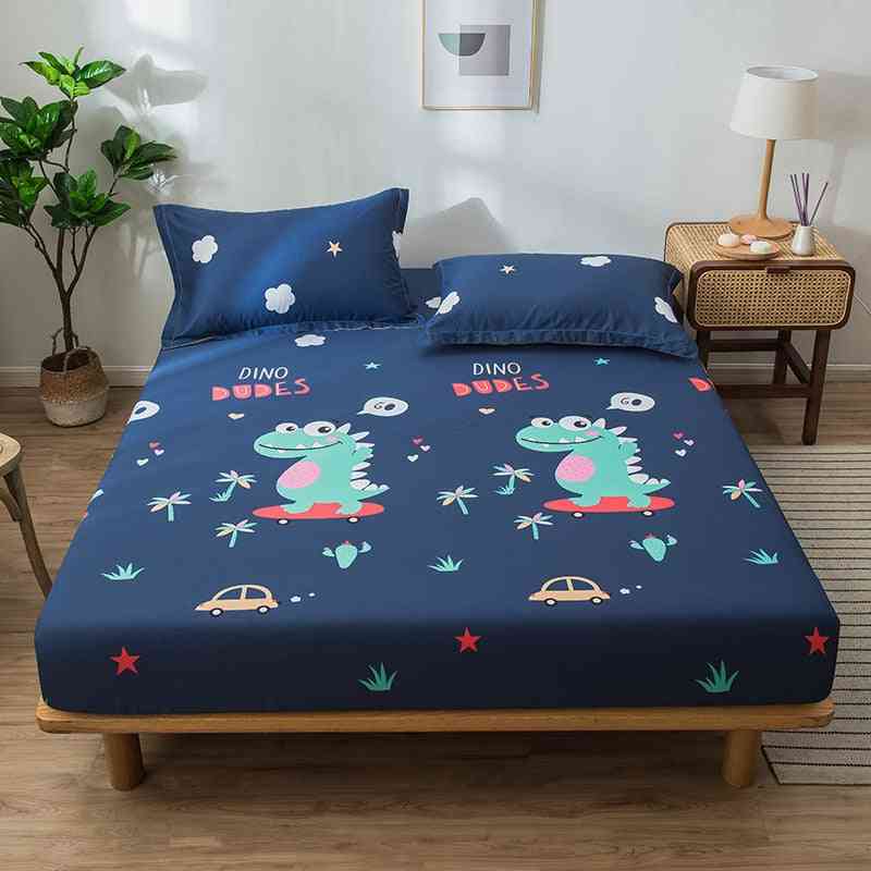 Soft Comfortable Cotton Fitted Bed Sheet, Cartoon Printed Non Slip Bed Mattress Protective Cover