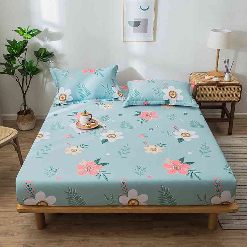 Soft Comfortable Cotton Fitted Bed Sheet, Cartoon Printed Non Slip Bed Mattress Protective Cover
