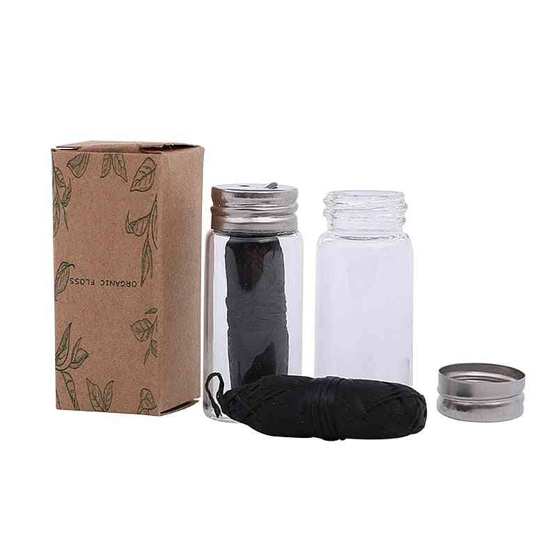 Dental Floss With Refillable Glass Holder - Naturall Zero Waste Bamboo Charcoal , Eco Oral Care Dental Flosser