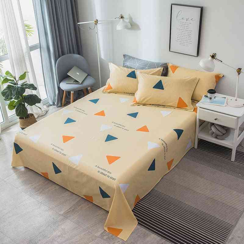 Cotton Flat Bed Sheet With Pillowcase, Geometric Printed Plaid Stripe Adult Bedding Sheets Coverlet