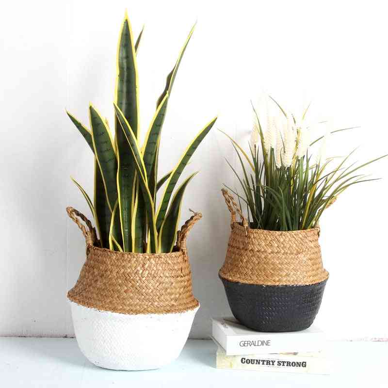 Seagrass Folding Handmade Decorative Rattan Plant Flower Pot, Storage Basket