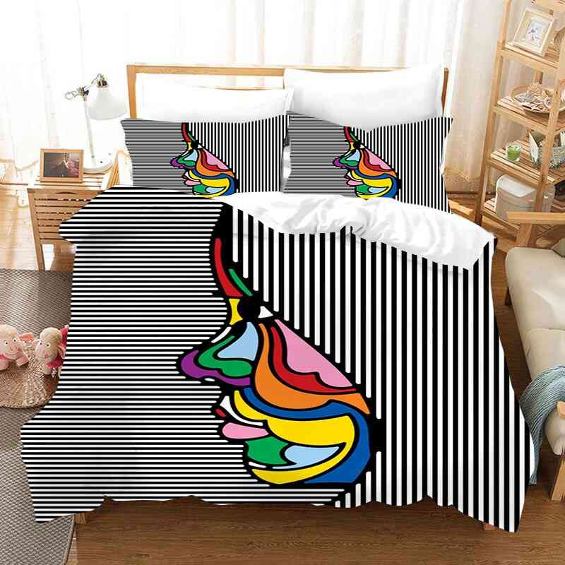 Minimal Art 3d Printing 3 Pce Bedding Sets, Cartoon Quilt Cover And Pillowcase