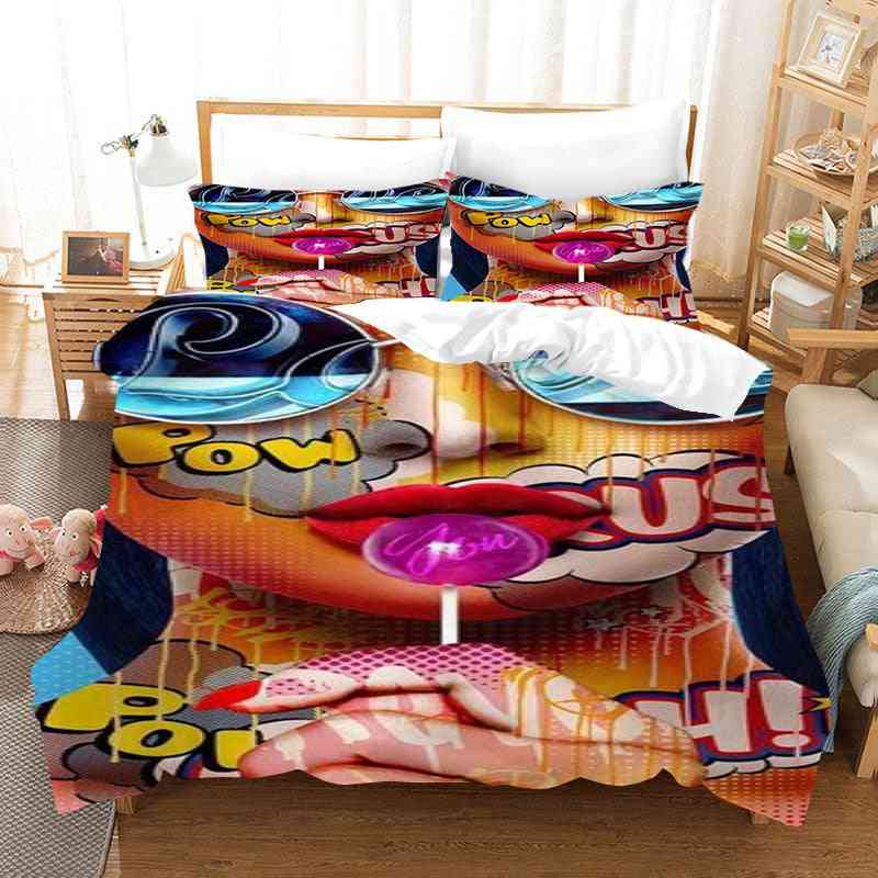 Minimal Art 3d Printing 3 Pce Bedding Sets, Cartoon Quilt Cover And Pillowcase