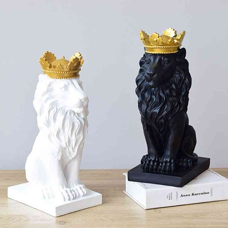 Lion Faith Resin Sculpture Model Crafts Ornament - Crown Lion Statue Home, Office, Bar Animal Abstract Art Decoration