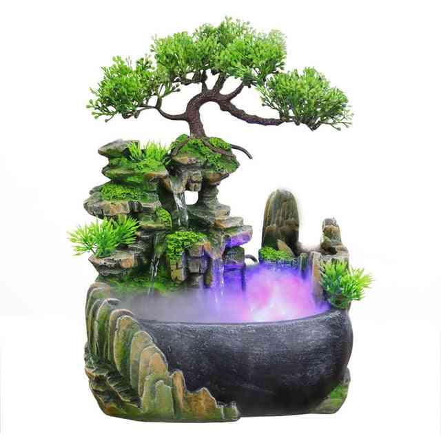 Flowing Water Desktop Waterfall Fountain With Color Changing Led Lights Spray - Wealth Feng Shui Company Office Tabletop Ornament