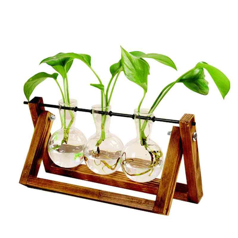 Creative Terrarium Hydroponic Plant Transparent Wooden Frame Vase