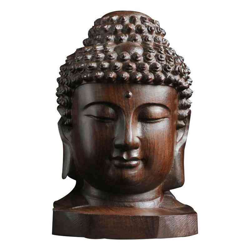 Boeddha houten sakyamuni tathagata beeldje 6cm - mahonie india boeddha hoofd standbeeld