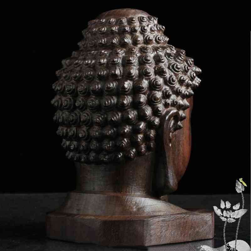 Budha drevená figúrka sakyamuni tathagata- mahagón india socha hlavy Budhu