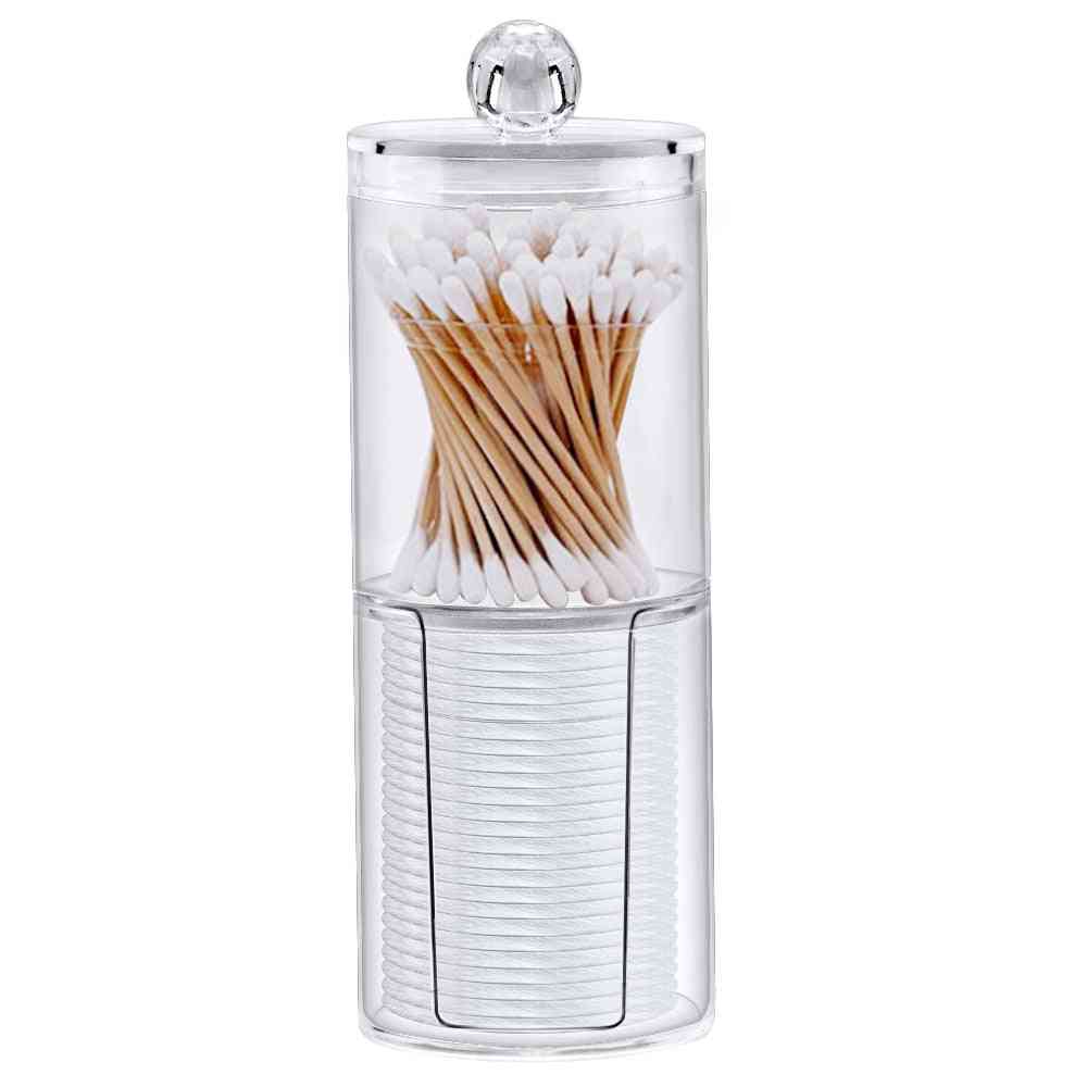 Acrylic Multifunctional Round Receive Box Jewelry - New Cosmetic Make Up Cotton Swabs, Transparent Container