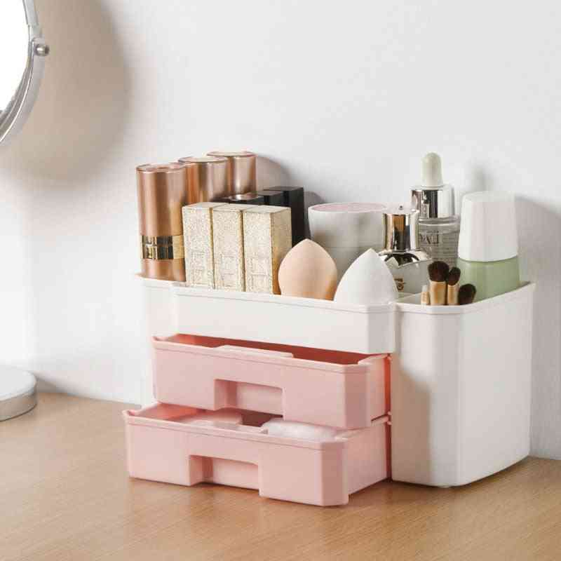 Cosmetics Storage Plastic Box - Large Makeup Holder, Nail Polish Organizer And Puff Case