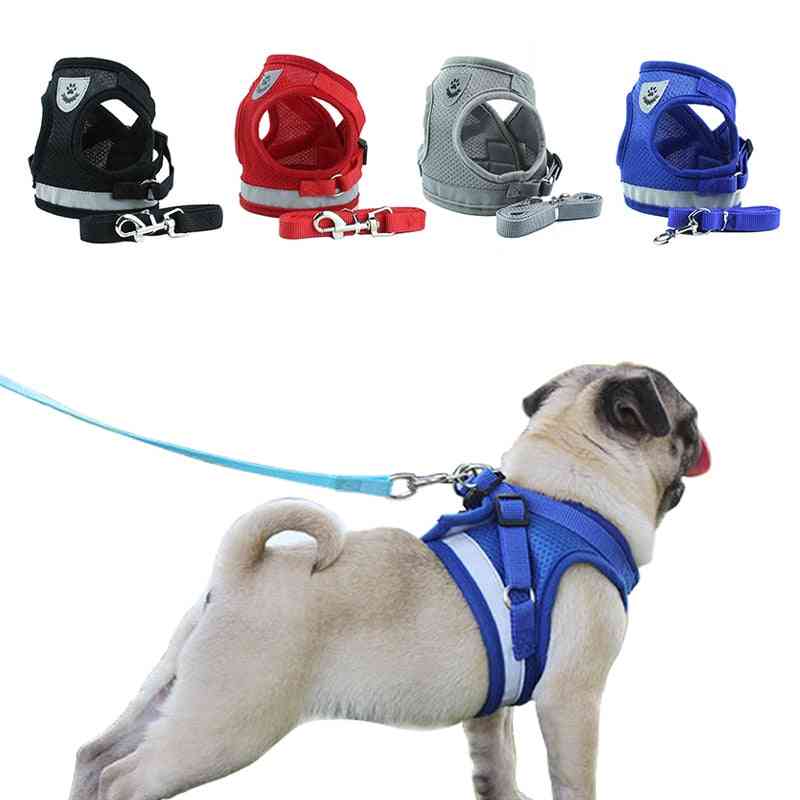 Dog Harness With Leash Summer Adjustable Reflective Vest Walking Lead For Puppy Polyester Mesh Harness For Small Medium Dog