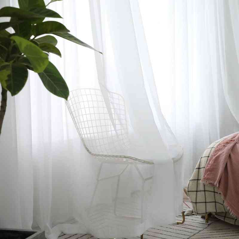 Modern, Solid White, Transparent Tulle Curtains