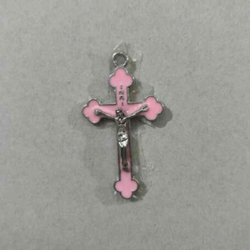 Pink Color, Drop Oil Alloy-religious Cross Pendant