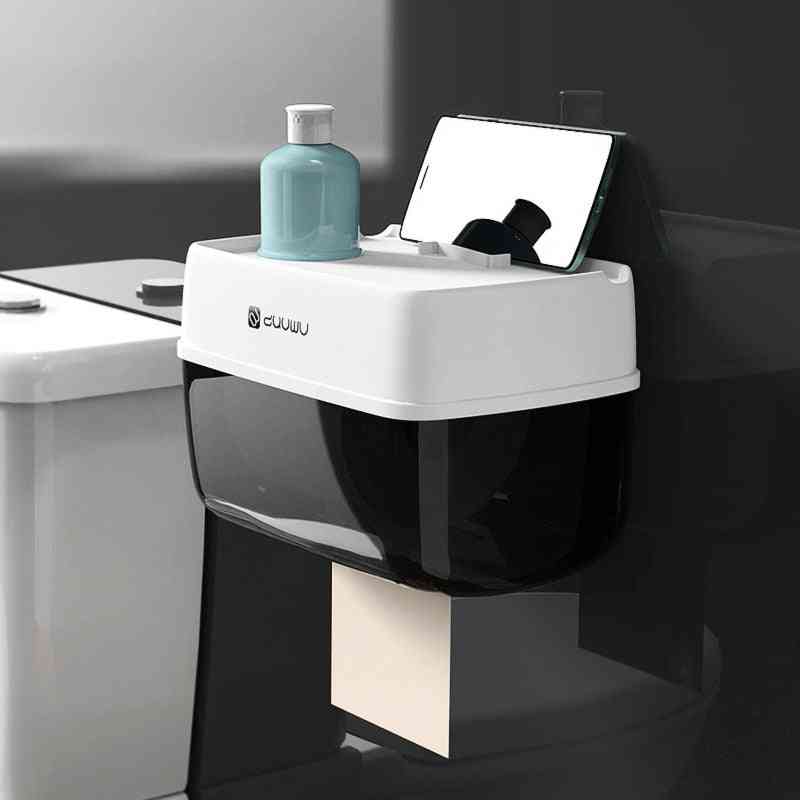 Badrums toalettrullpapper hållare väggfäste plast badrumspapper telefonhållare med lagringshylla papper förvaringsbox