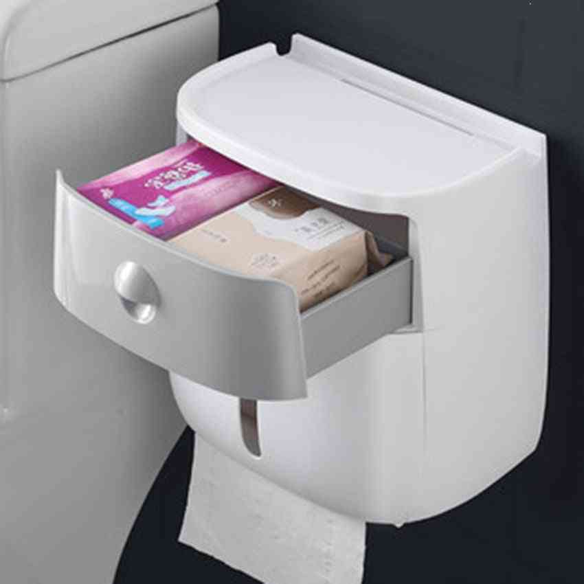 Soporte de papel higiénico de plástico baño caja de pañuelos de papel doble estante de papel montado en la pared caja de almacenamiento dispensador de inodoro
