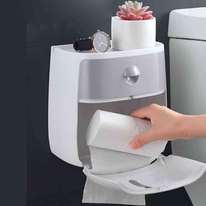 Plastic toiletrolhouder badkamer dubbele papieren tissue doos wandmontage papier plank opbergdoos toilet dispenser - getypt