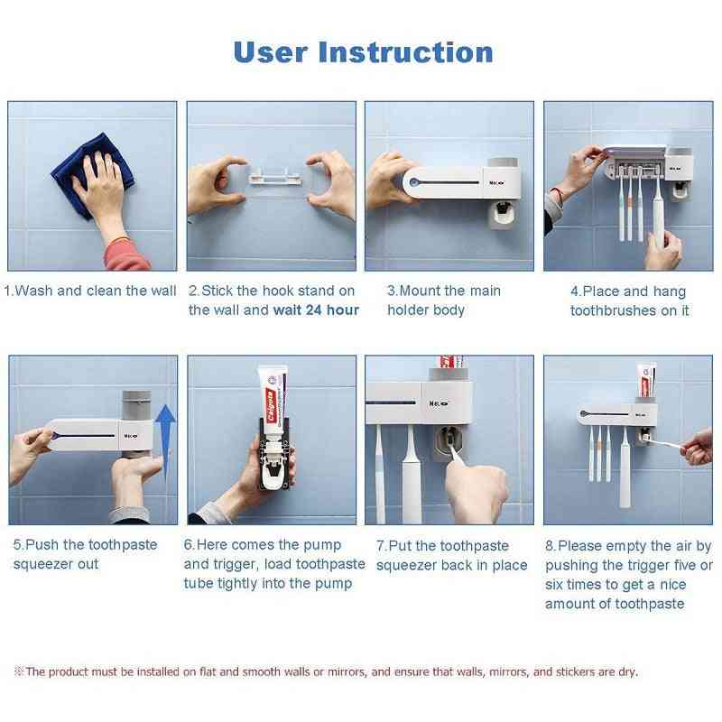Uv Toothbrush Holder Dispenser, Sterilizer Holder Wall Mounted With Sticker