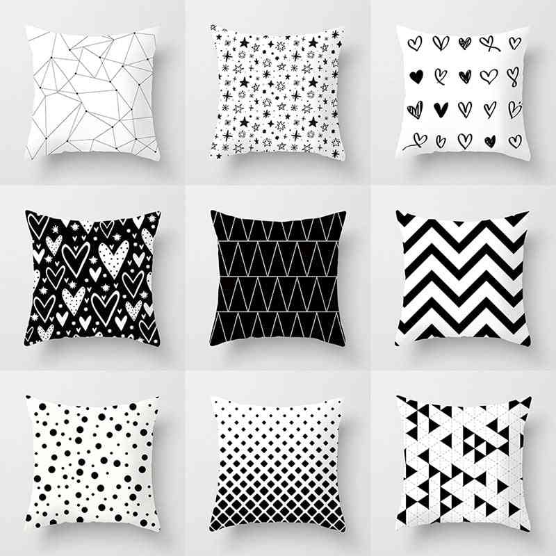 Fundas de almohada decorativas de poliéster geométrico blanco y negro