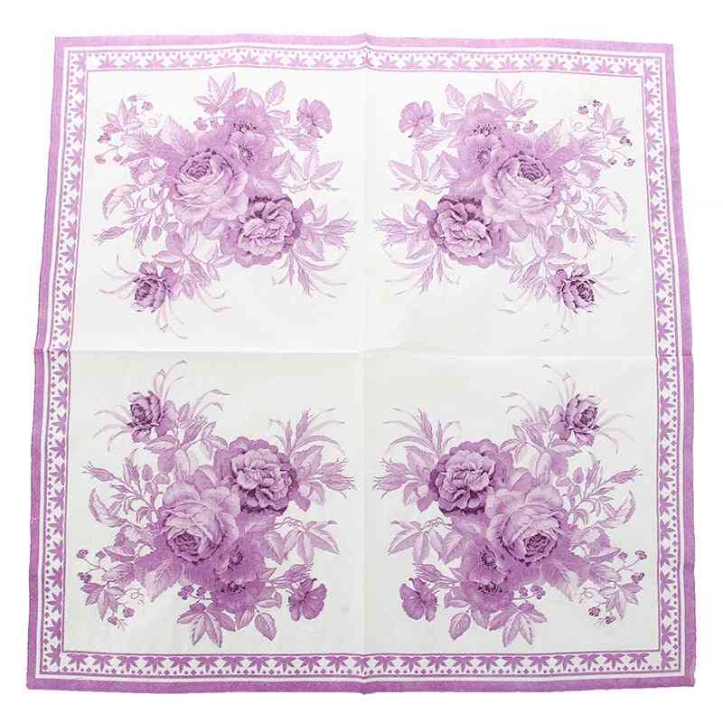 Square Shape, Flower Printed Paper Napkins & Serviettes For Party, Wedding And Family Gatherings