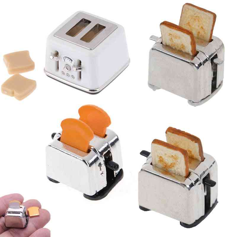 1/12 skala brödmaskin med rostat bröd miniatyr söta dekorationer brödrost dockhus mini tillbehör 4 stilar