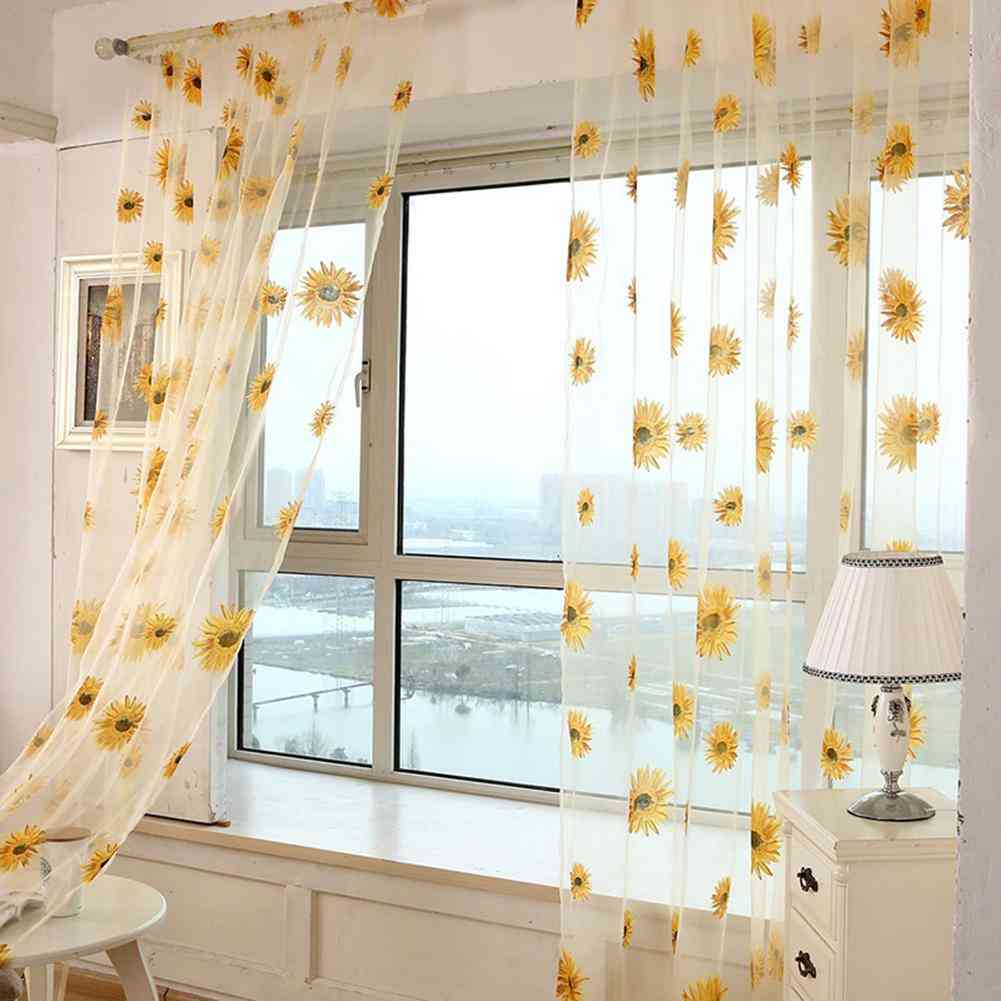 Sunflower Sheer Tulle Window Interior Curtain - Valance Door Room Divider Drape Decoration Curtain