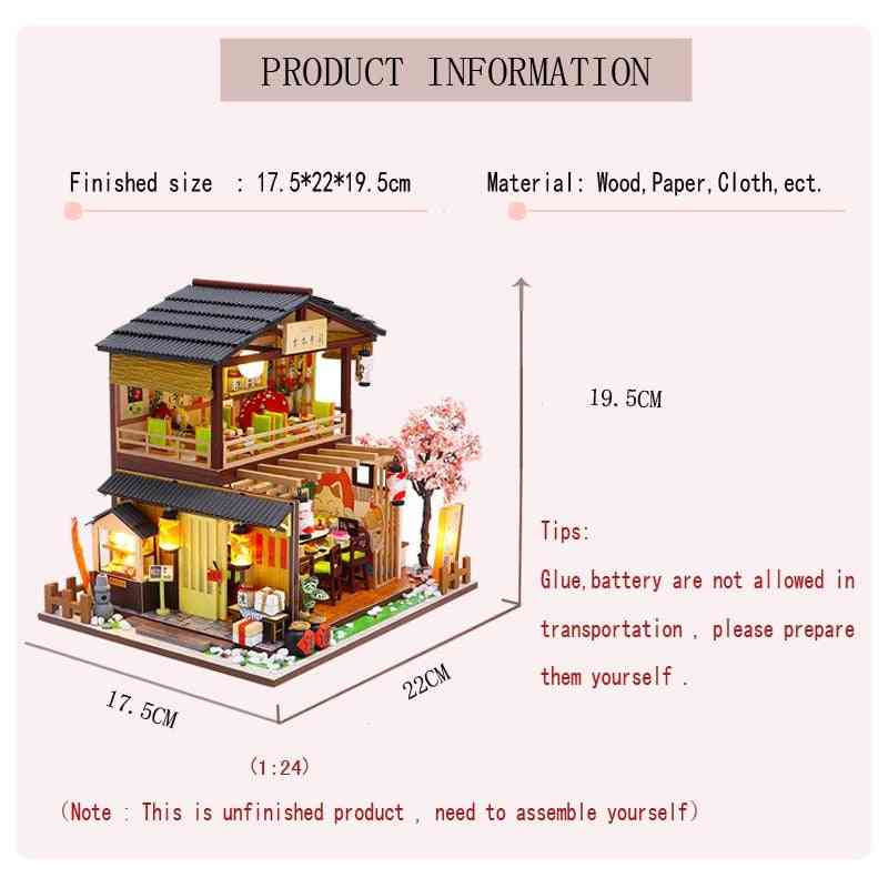 Drevený domček v japonskom štýle s miniatúrnymi domčekmi pre bábiky s precíznym dizajnom pre bábiky