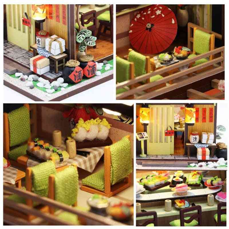 Træhus Japan stil miniature dukkehus kits med møbler præciseret design dukkehus til dekoration legetøj