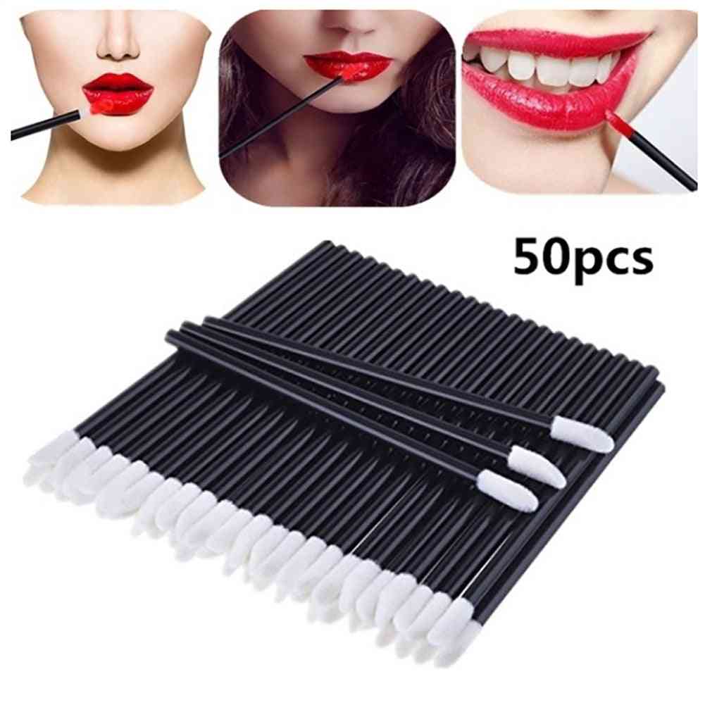 100 Pieces Black Disposable Lip Brush - Cotton Swab Gloss Wand Makeup Cosmetic Tool