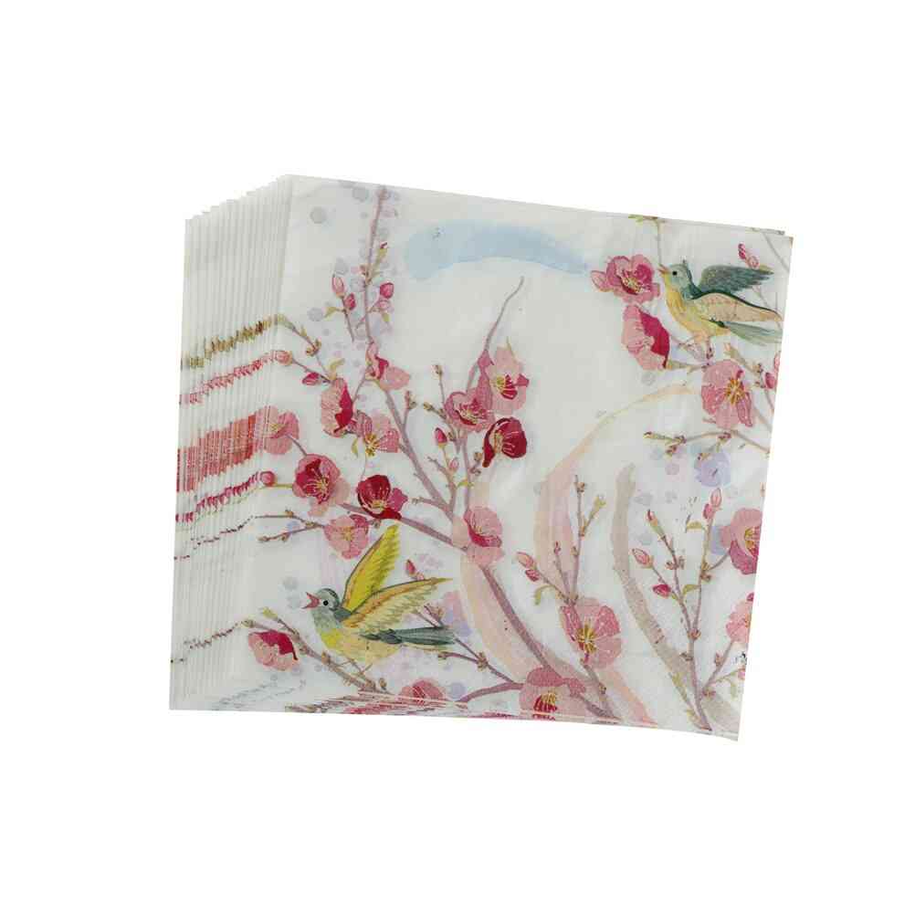 20pcs Of Flower Printed-paper Napkins For Wedding And Party Decoration