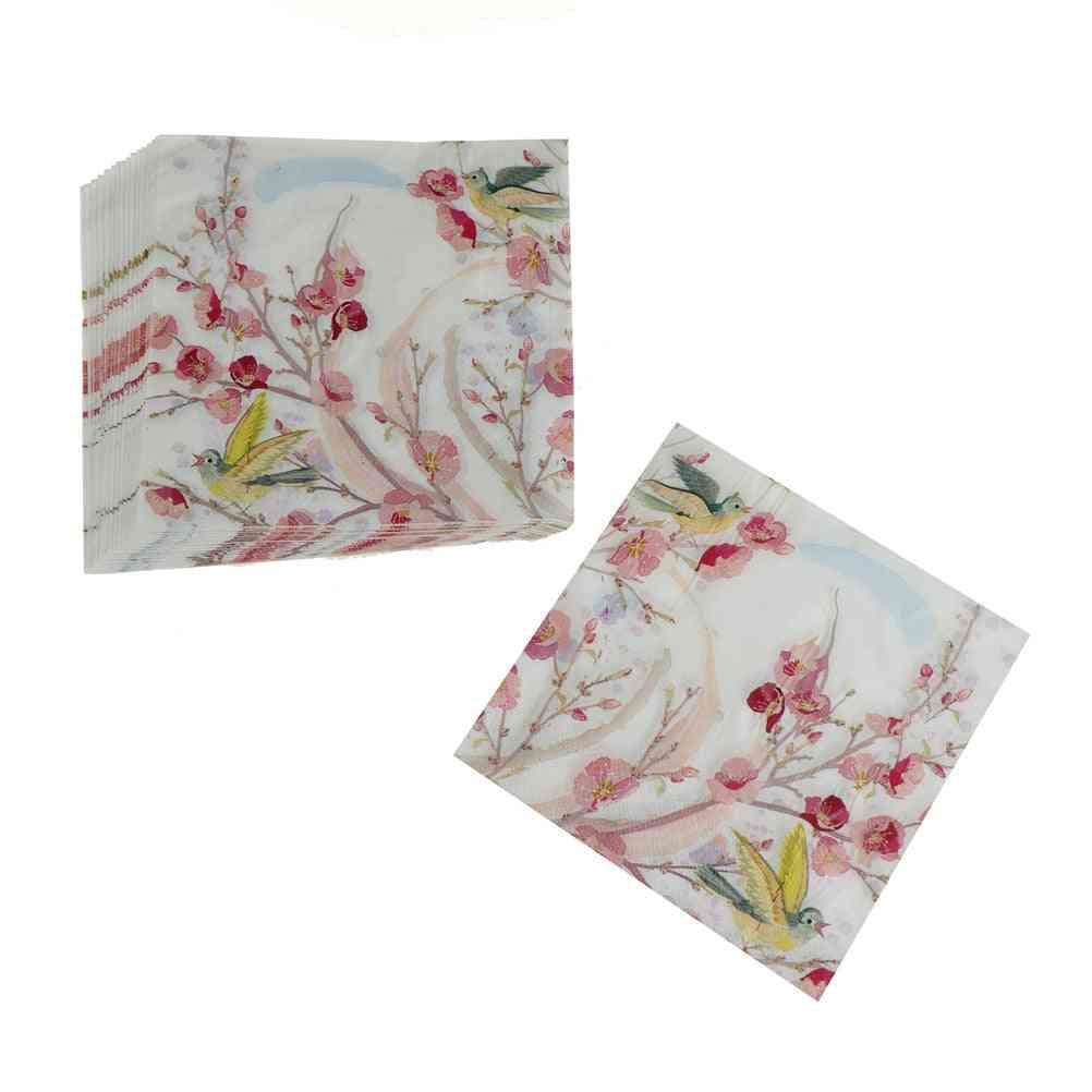 20pcs Of Flower Printed-paper Napkins For Wedding And Party Decoration