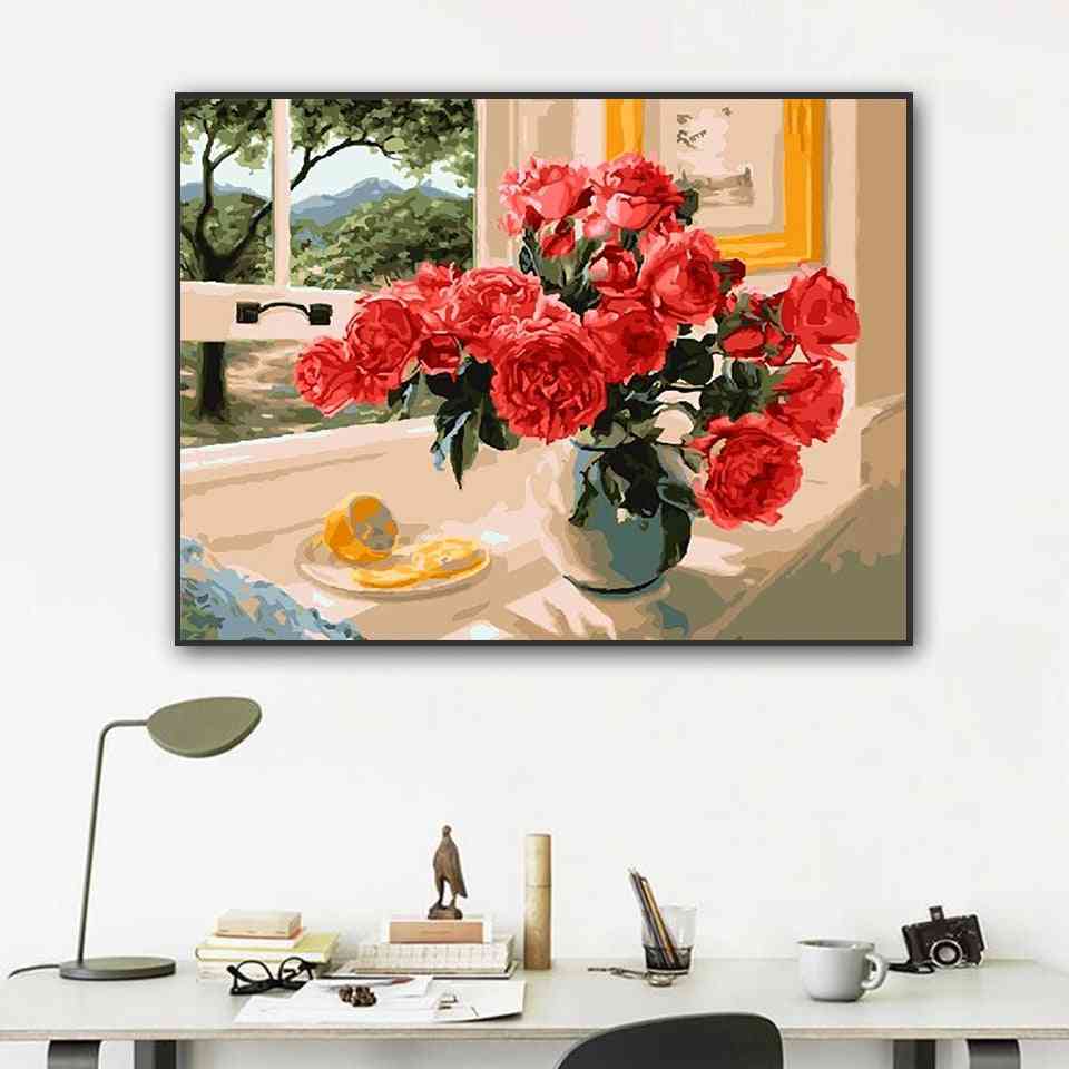 Home Decoration Diy Oil Painting By Numbers Flowers On Canvas Full Set