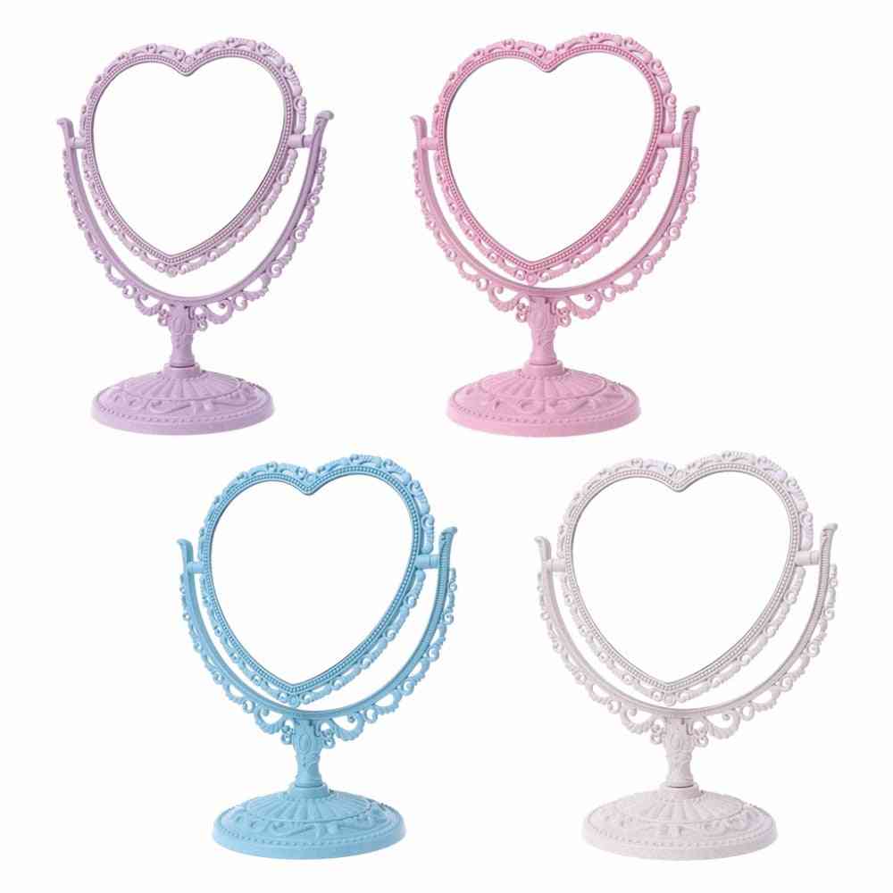 2 Sides, Heart Shaped - Rotatable Makeup Mirror With Table Stand