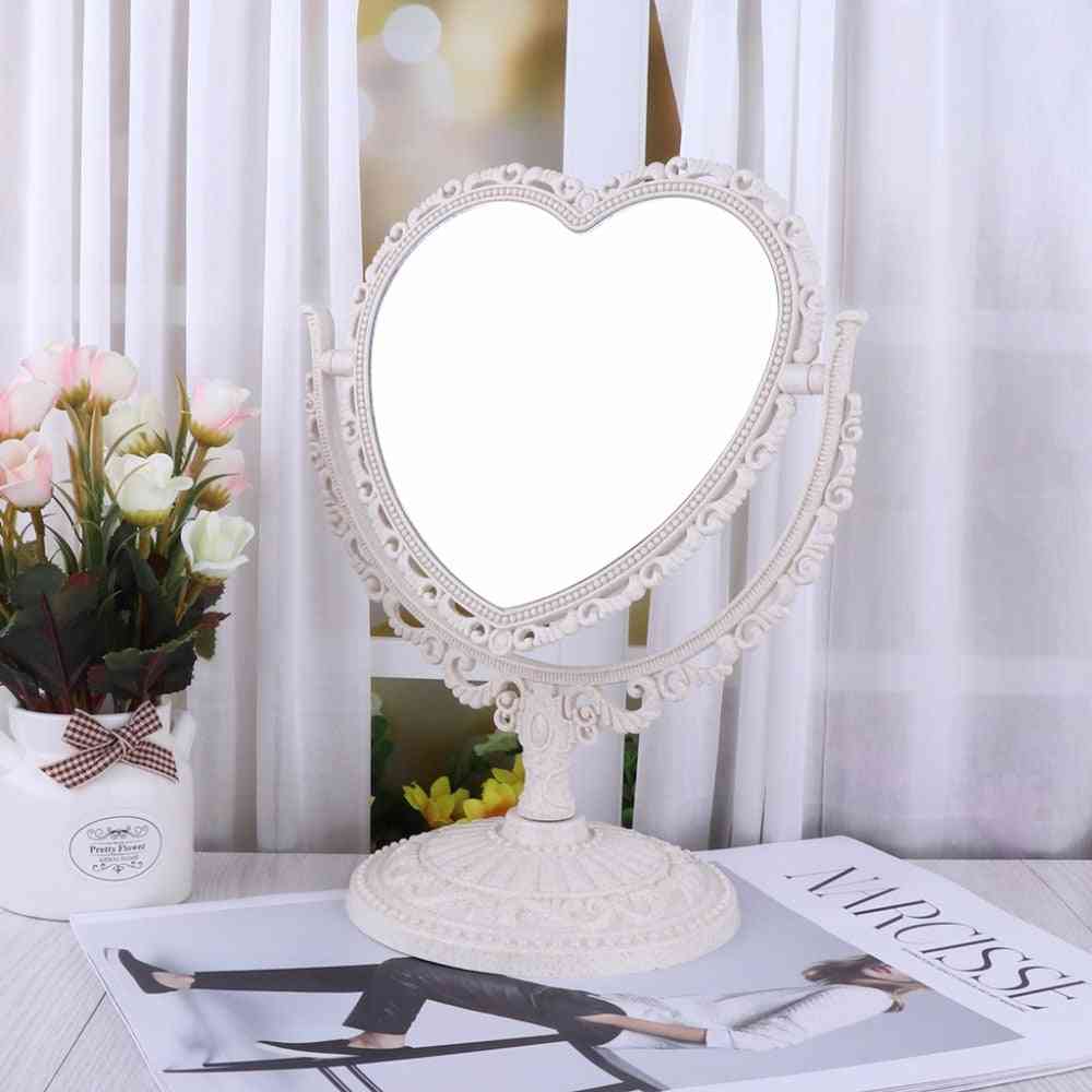 2 lados, en forma de corazón - espejo de maquillaje giratorio con soporte de mesa