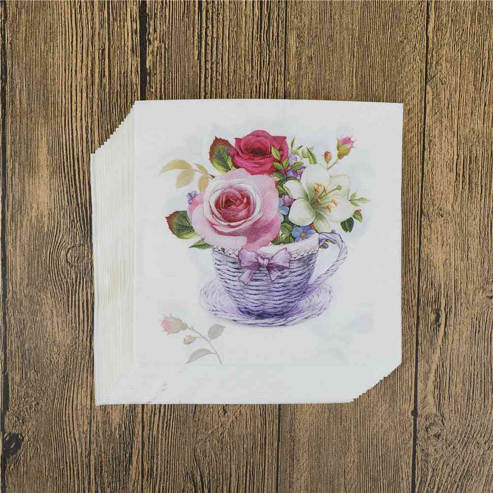 Floral Flower Theme Paper Napkins - For Decoration, Festive, Party
