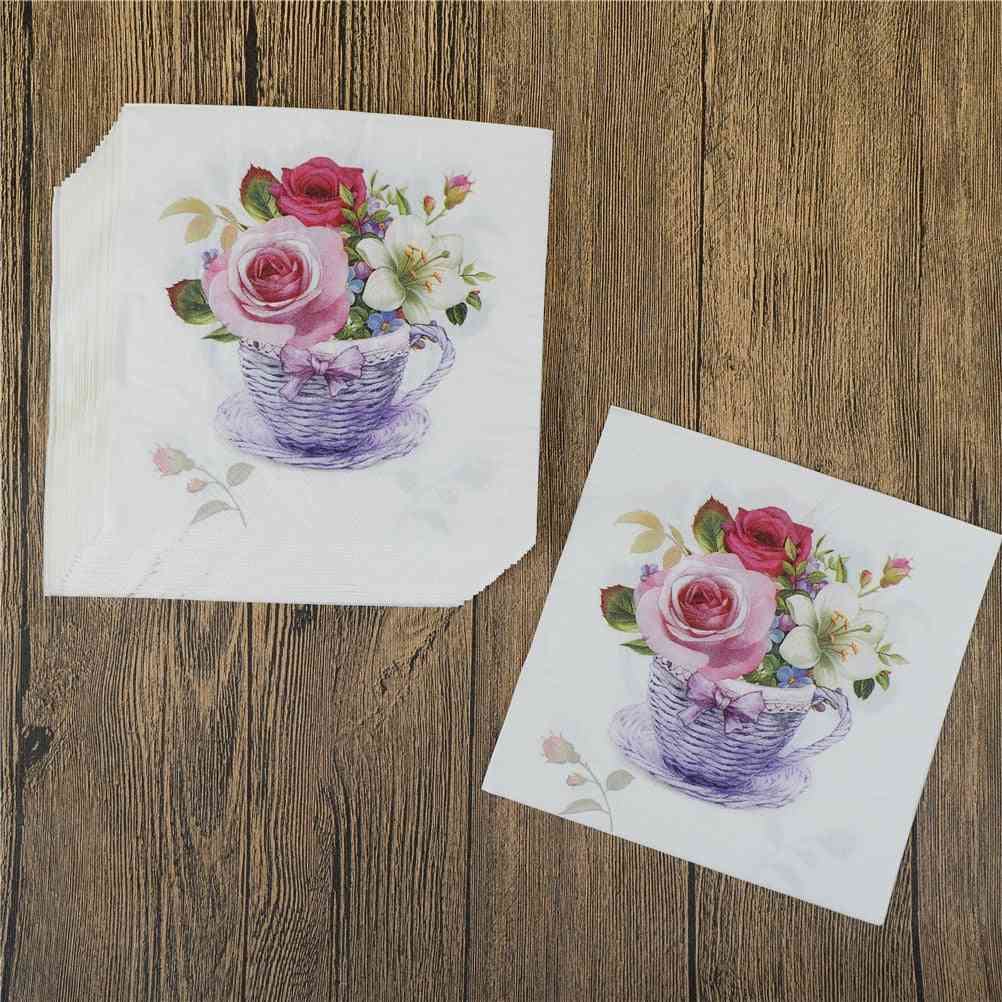 Floral Flower Theme Paper Napkins - For Decoration, Festive, Party