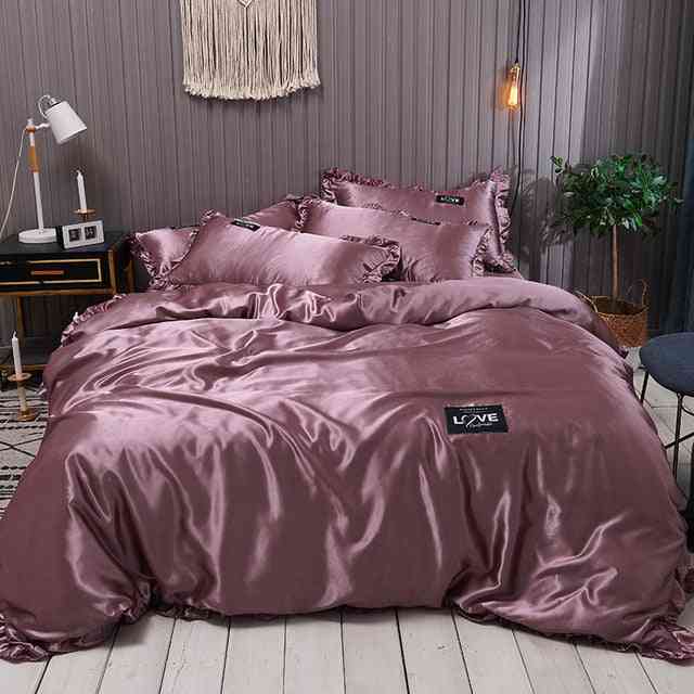 Luxury Pure Satin Stripe Plaid Silk Bedding Set